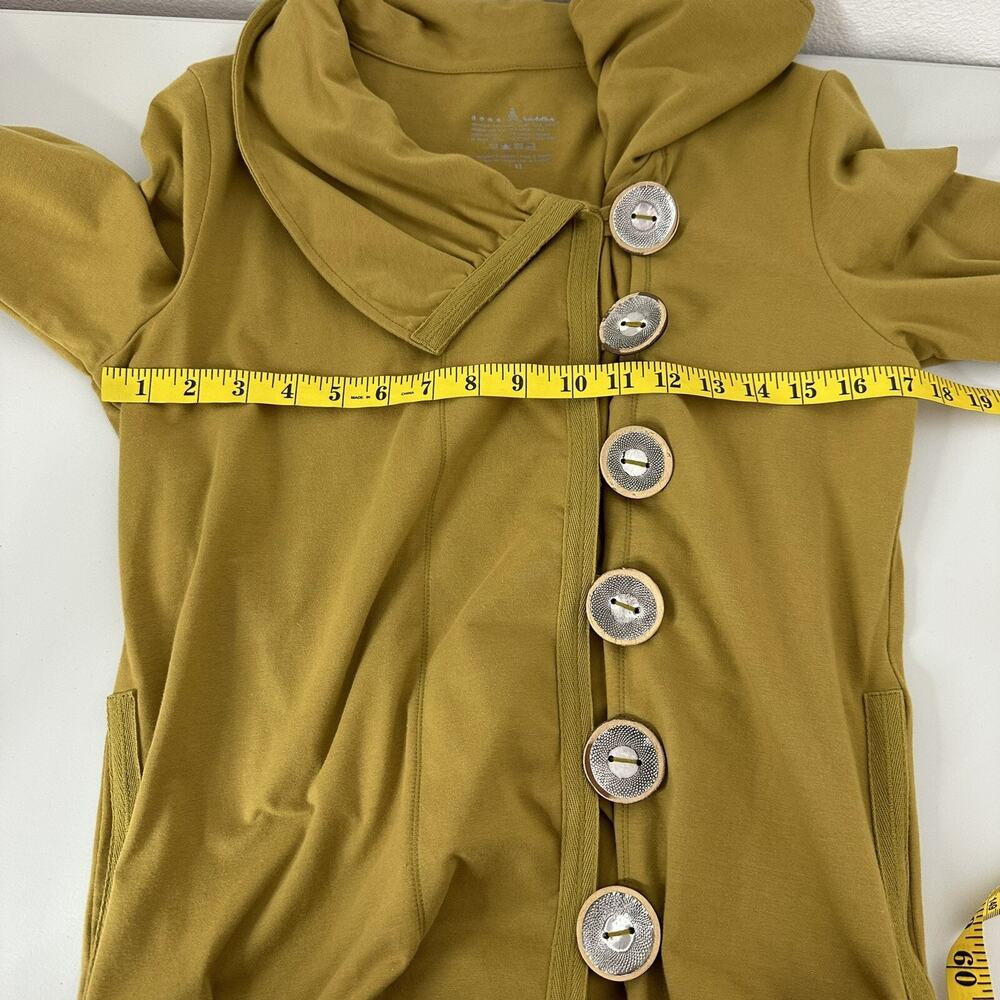 Neon Buddha Cardigan‎ Sweatshirt Womens XS Mustard Yellow Oversized Buttons Art - Picture 8 of 12